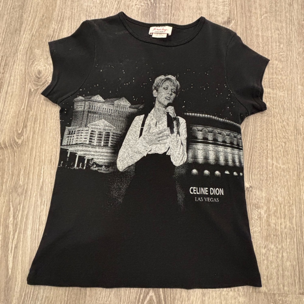 Celine Black Tee with Silver Graphic